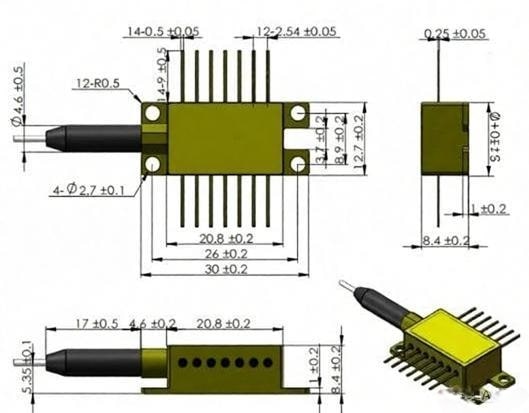 10mW 14-Pin Butterfly DFB Laser Diode, ITU Grid Wavelength Dimension Drawing