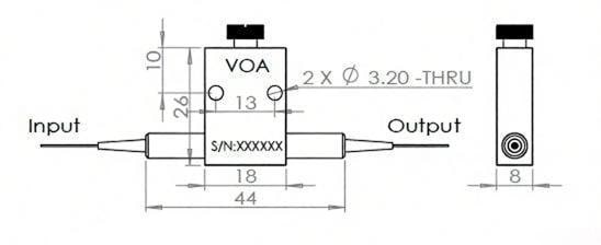1310nm 1550nm Singlemode In-Line Variable Optical Attenuator (VOA) Dimension Drawing