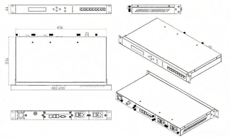 13dBm~24dBm Output Single Channel Fiber Amplifier 1RU EDFA For C-Band CATV System Dimensional Drawing