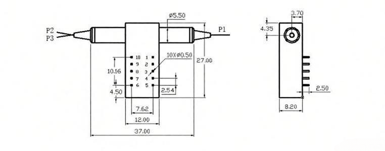1x2 Opto-Mechanical Bidi Optical Switch Mechanical Dimensions