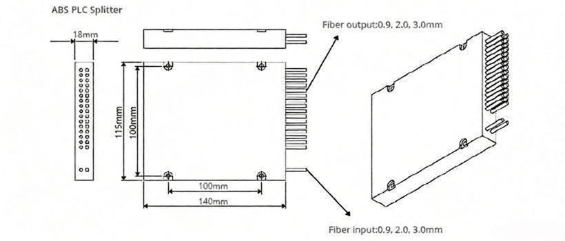 1x64 Singlemode ABS Box PLC Splitter Dimension Drawing