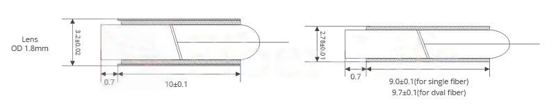 C-Lens Fiber Collimator with Gold-Plated Tube Glass Tube Dimensions