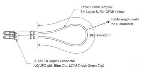 LC Fiber Loopback Cable Dimension Drawing