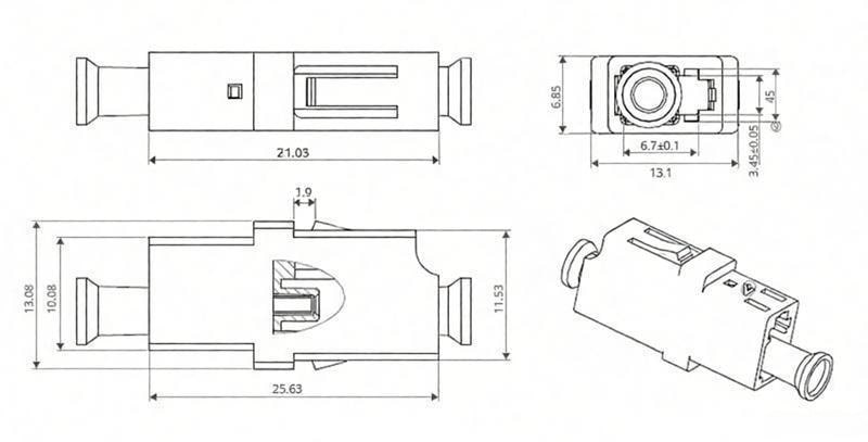 LC UPC To LC UPC Simplex SingleMode Fiber Optic Adapter Coupler Dimensions