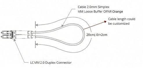 OM1 Multimode LC UPC Fiber Loopback Cable Dimension Drawing