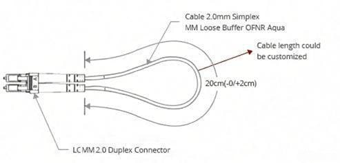 OM3 Multimode LC UPC Fiber Loopback Cable Dimension Drawing